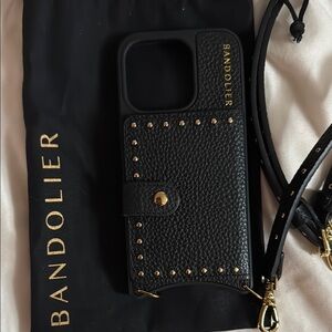 Bandolier Black and Gold Leather Phone Case with Studded Design